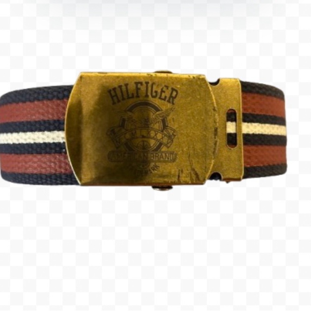 Tommy Hilfiger Belt with Brass Buckle and Tricolor Stripes